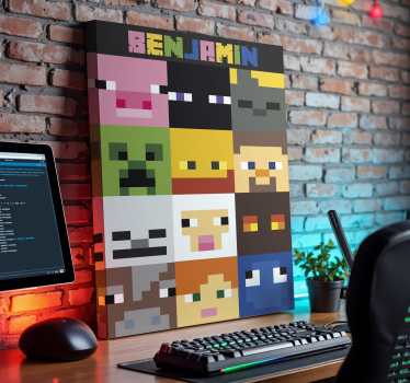 Gaming pixeled faces custom canvas print - TenStickers