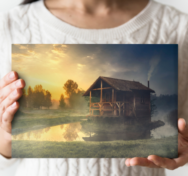Landscape canvas rustic cottage reflection - TenStickers