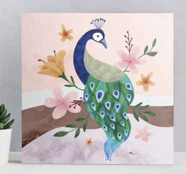 Peacock with flowers  feather canvas - TenStickers