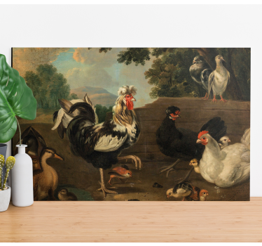 Rooster and chicken family in meadow bird canvas wall art - TenStickers