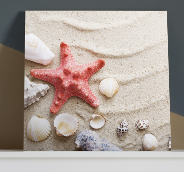 Starfish and shells on sand Sea life canvas wall art - TenStickers