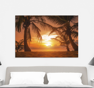Sunset on beach headboard wall art canvas - TenStickers