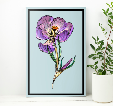 Sweet drawing blue crocus floral canvas - TenStickers