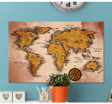 Vintage with names world map art canvas - TenStickers