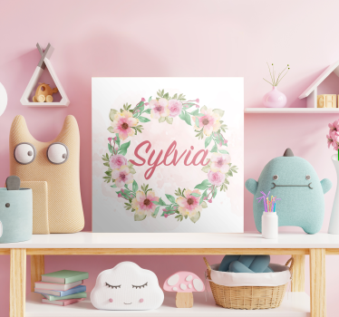Watercolour spring flowers with name customised canvas print - TenStickers