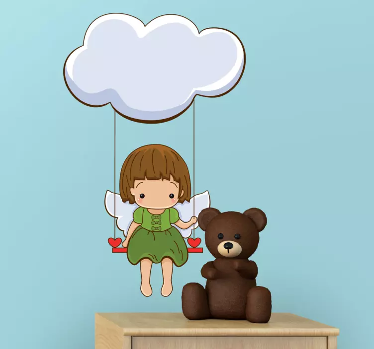 Little angel swinging on cloud kids fairy wall sticker - TenStickers