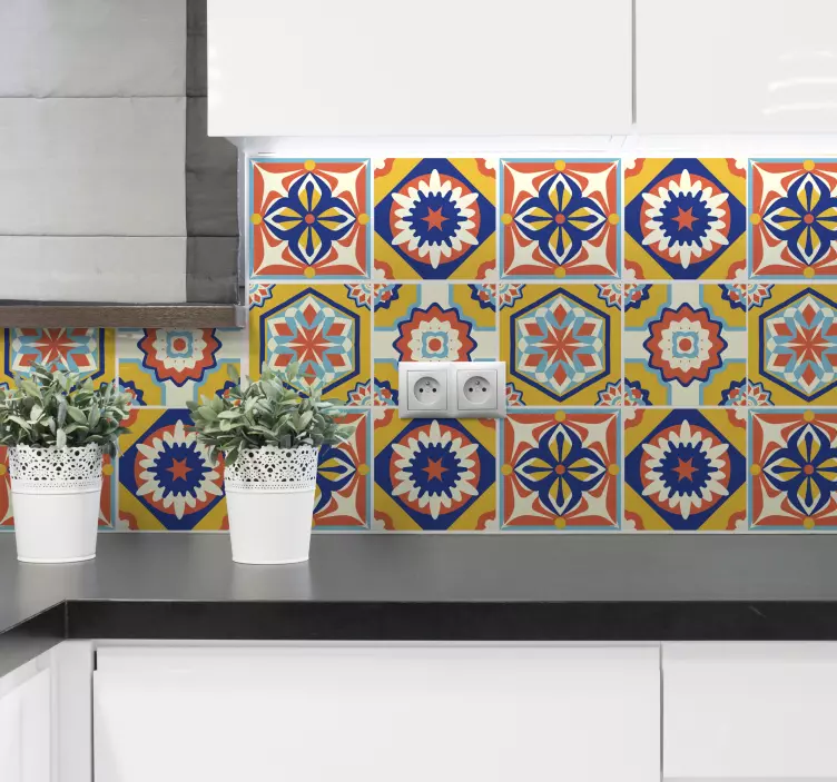 Ornamental vintage floral pattern kitchen tile sticker - TenStickers