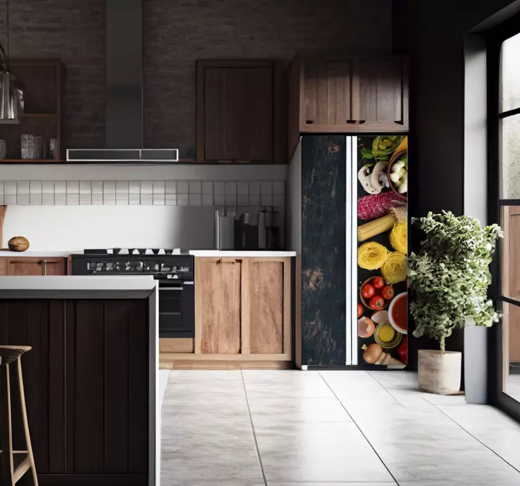 Food on Wood fridge sticker - TenStickers