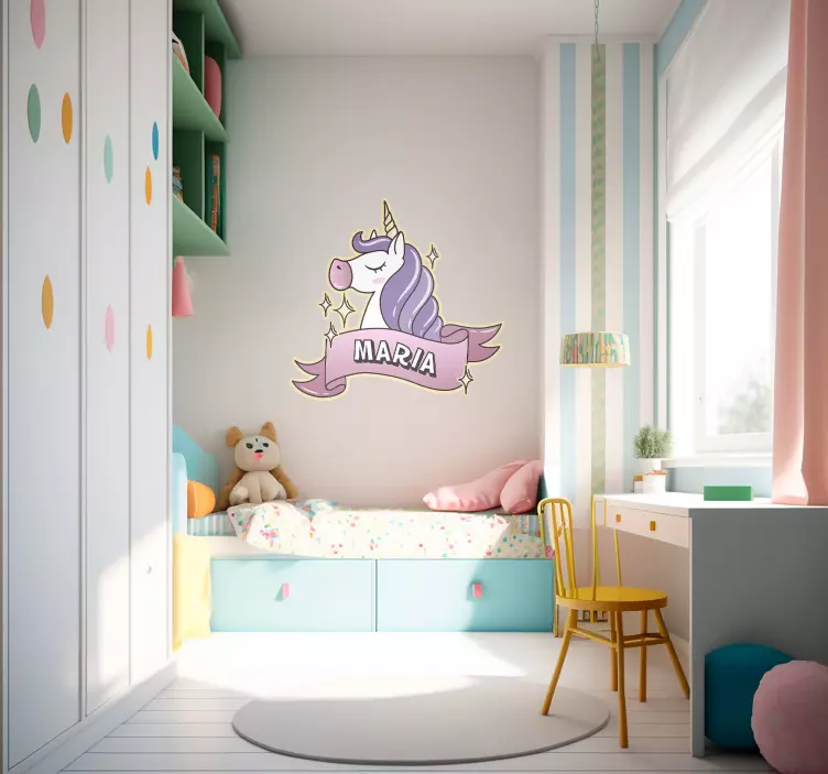 Personalised Kids Name Unicorn Wall Sticker - TenStickers