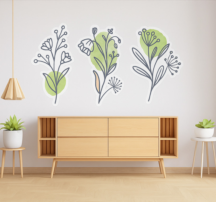 Abstract wild flowers living room wall sticker - TenStickers