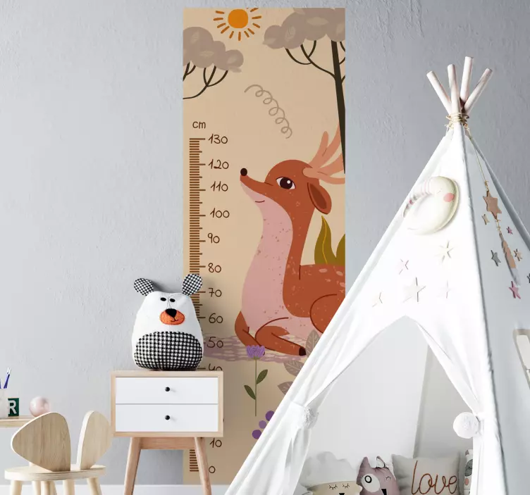 Adorable Deer Growth Tracker height chart wall sticker - TenStickers