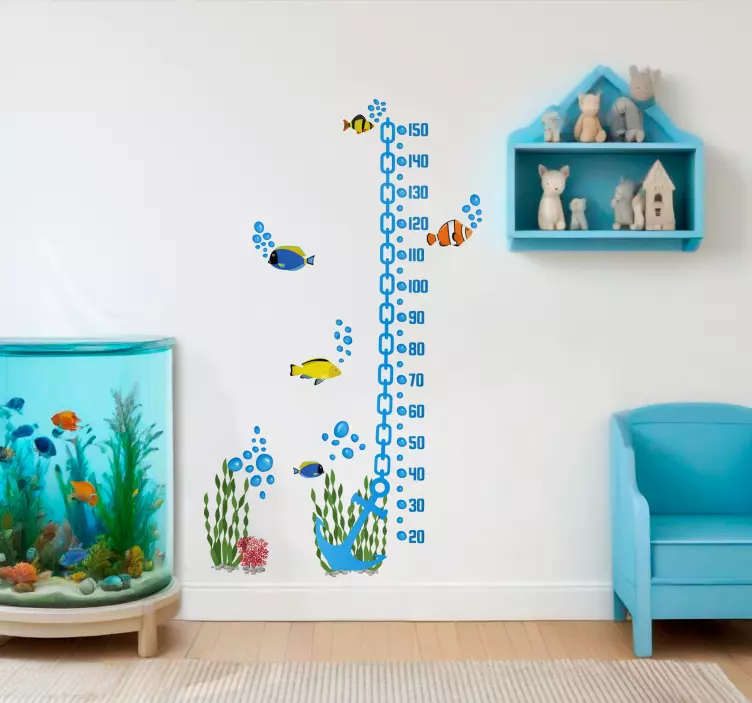 Anchor with fishes height chart wall sticker - TenStickers