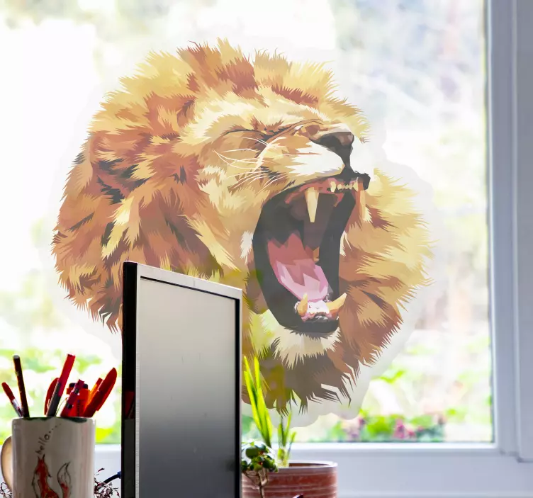 Animal sticker lion yawning head - TenStickers