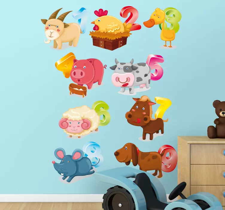 Animals and Numbers Kids Sticker - TenStickers