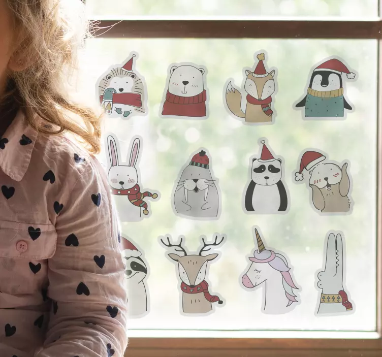 animals enjoying christmas  window sticker - TenStickers