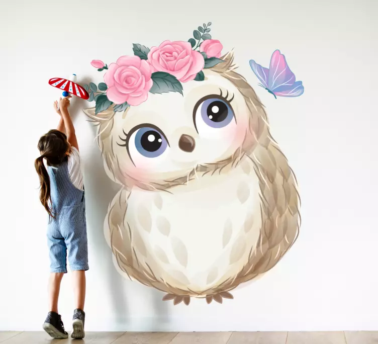 Baby owl and flowers children wall sticker - TenStickers