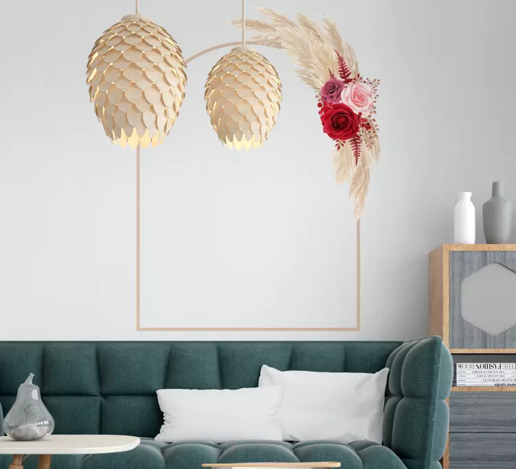 Beautiful arch frame dry pampas mirror sticker - TenStickers