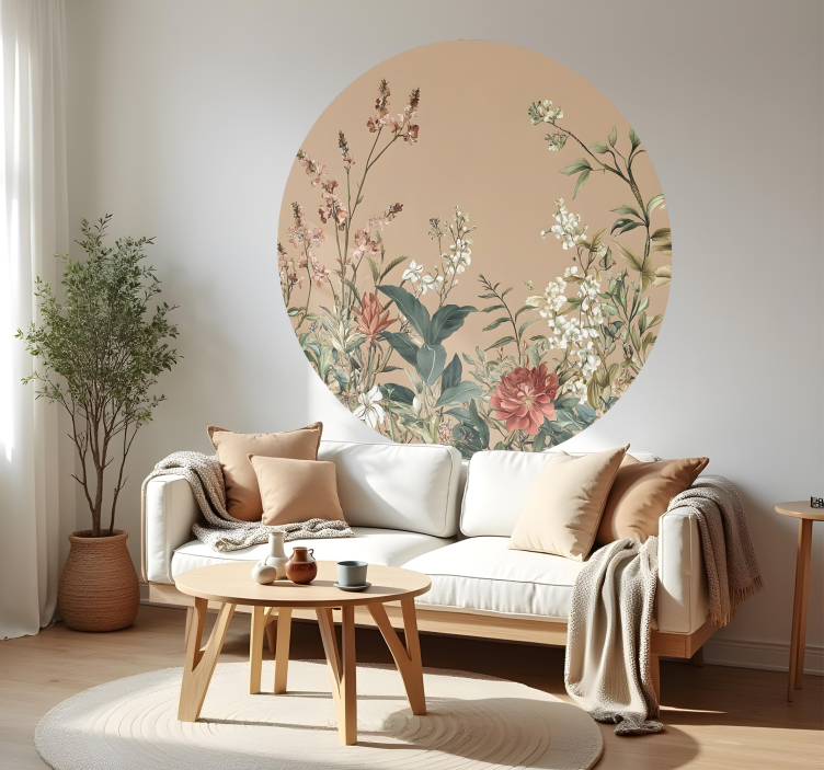 Beige cercle floral sanctuary wall sticker - TenStickers