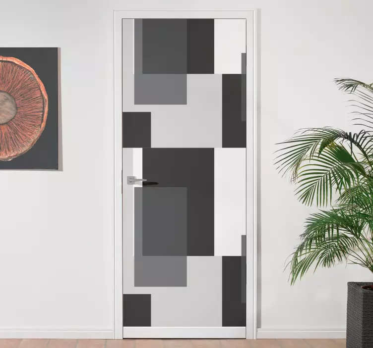 Black and white color blocks door decal - TenStickers