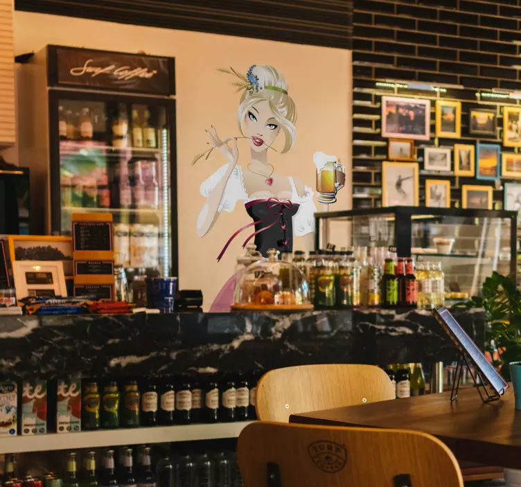 Blond Waitress Oktober Sticker - TenStickers