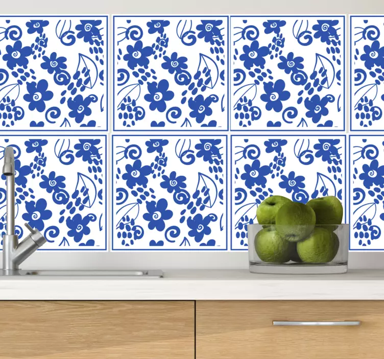 Blue flowers tile sticker - TenStickers