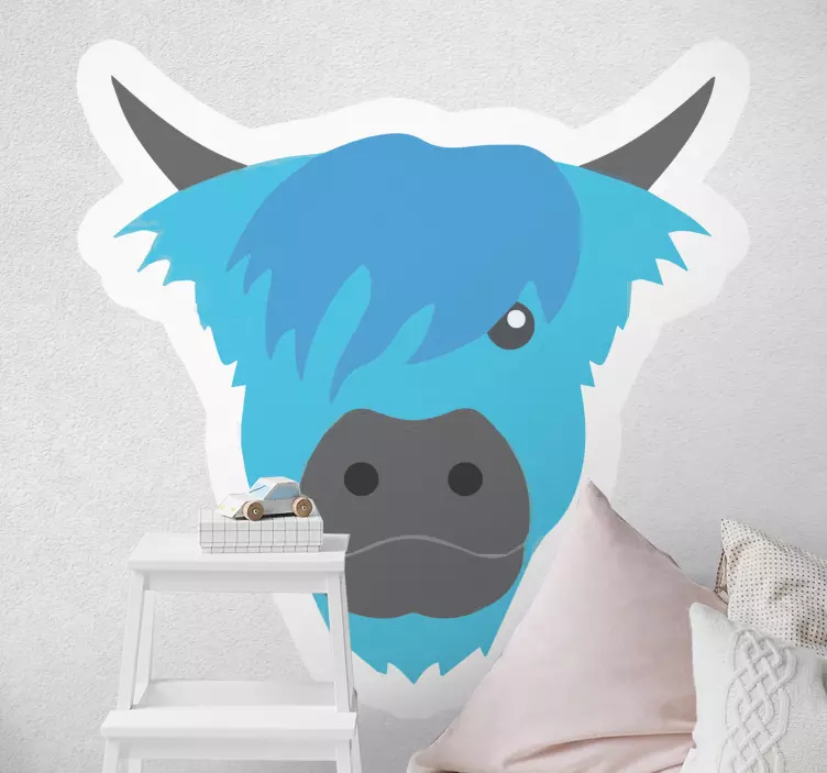 Blue highland cow wall sticker - TenStickers