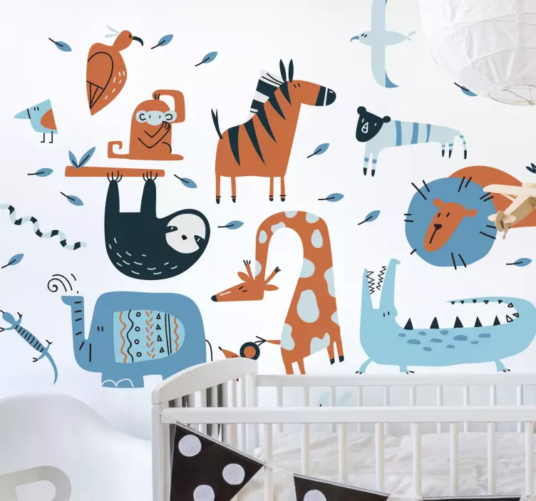 Blue nordic jungle animals wild animal decal - TenStickers