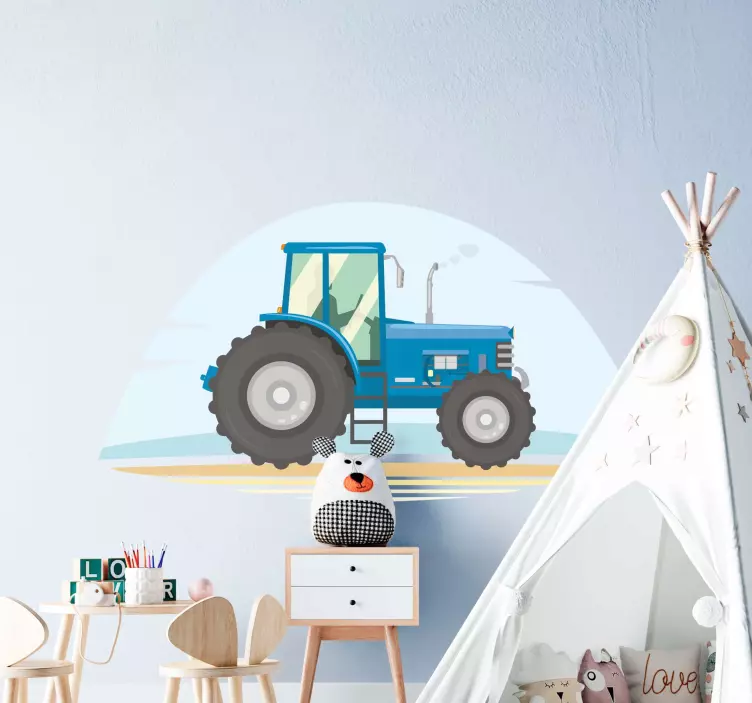 Blue tractor illustration toy sticker - TenStickers