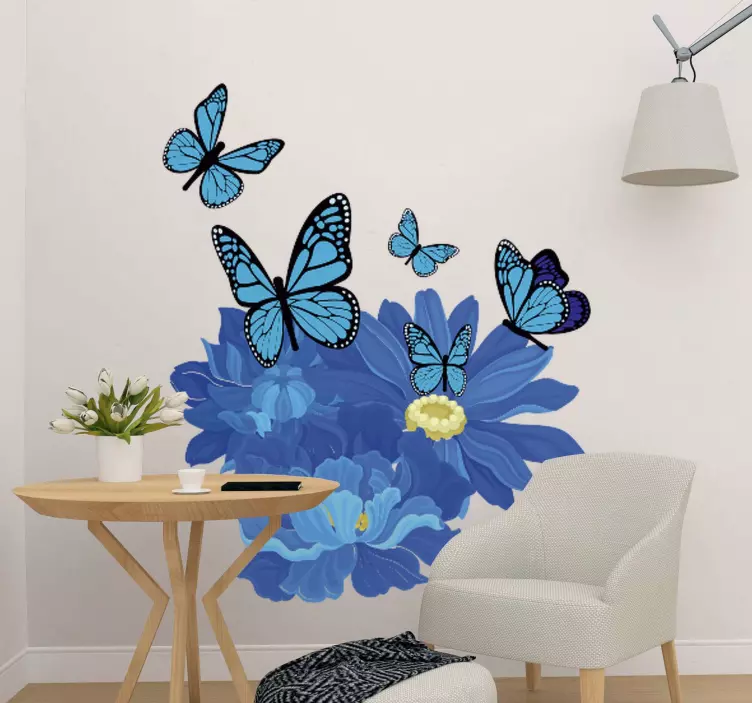 Blue  flowers with butterflies sticker - TenStickers