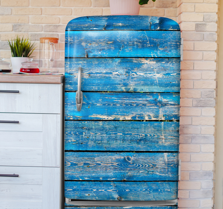 Blue wooden texture  fridge sticker - TenStickers
