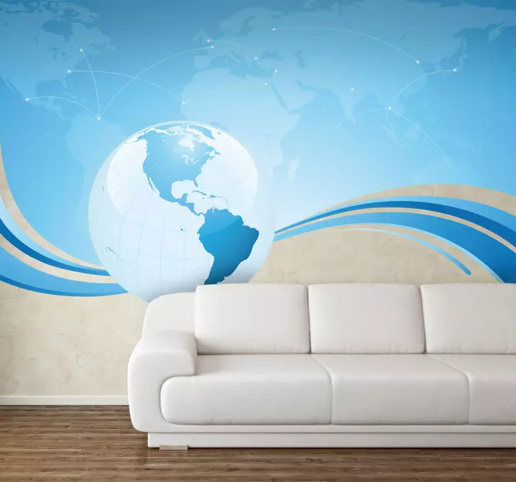 Blue world map wall sticker - TenStickers