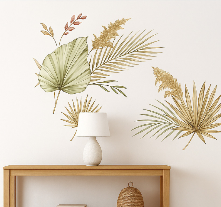 Boho tropical leaves living room wall sticker - TenStickers