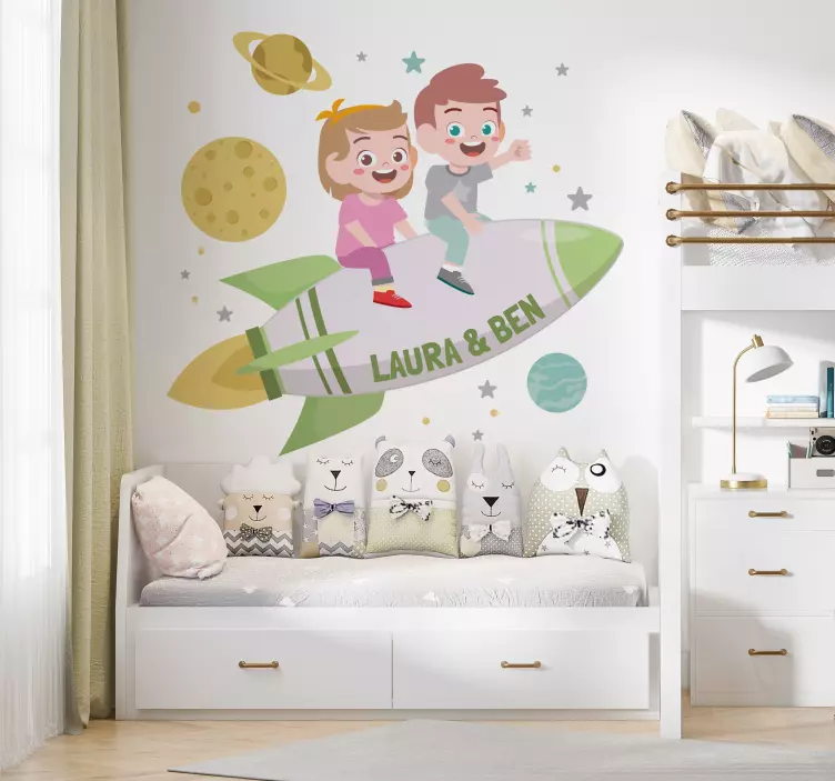 Brothers on a rocket space wall sticker - TenStickers