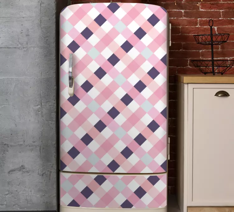 Pink checkerboard pattern fridge sticker - TenStickers
