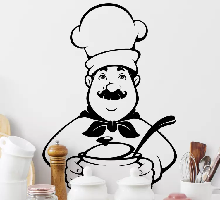 Chef black and white design kitchen sticker - TenStickers