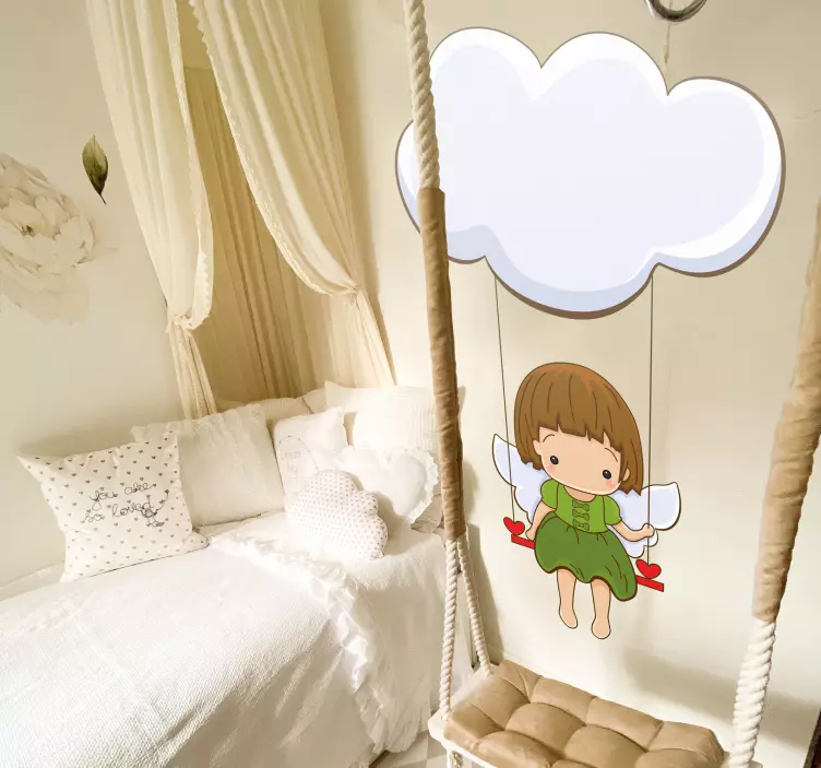 Little angel swinging on cloud kids fairy wall sticker - TenStickers