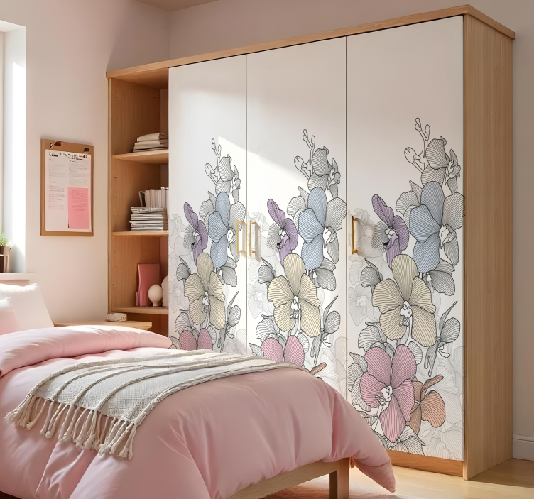 color line flowers furniture sticker - TenStickers