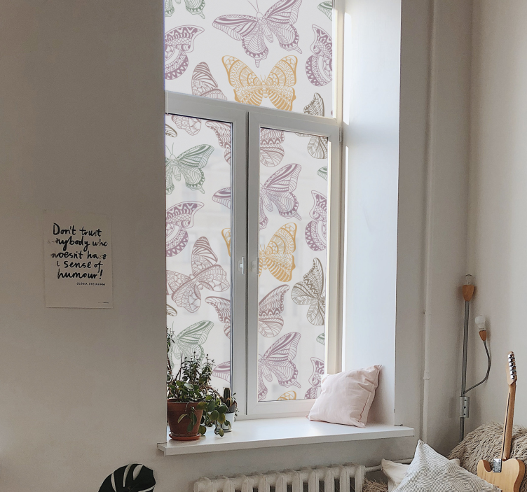 Colored ornamental butterflies privacy film for window - TenStickers