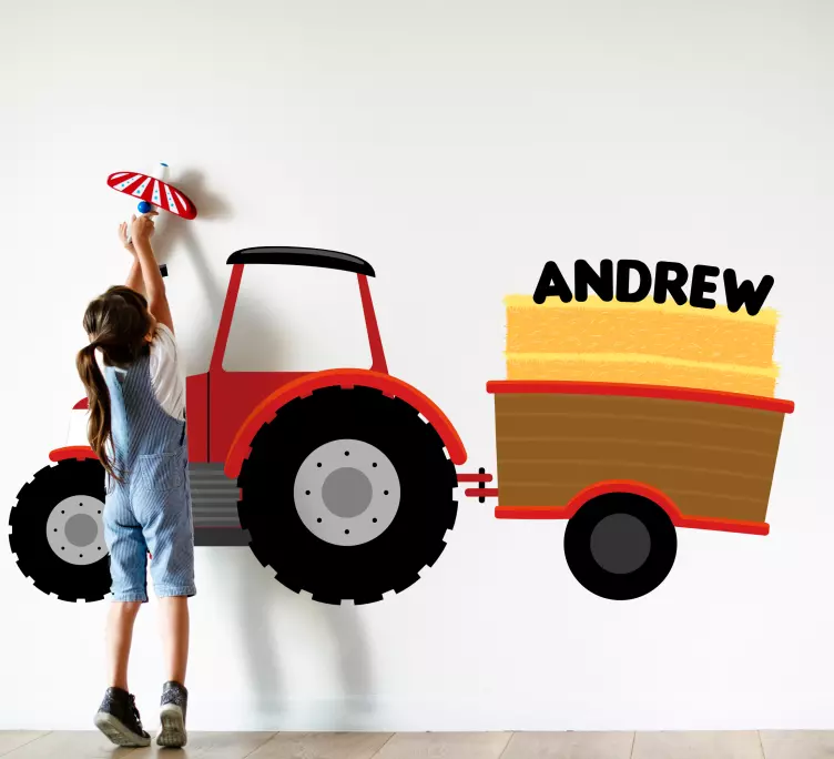 Colorful tractor and name personalised sticker - TenStickers