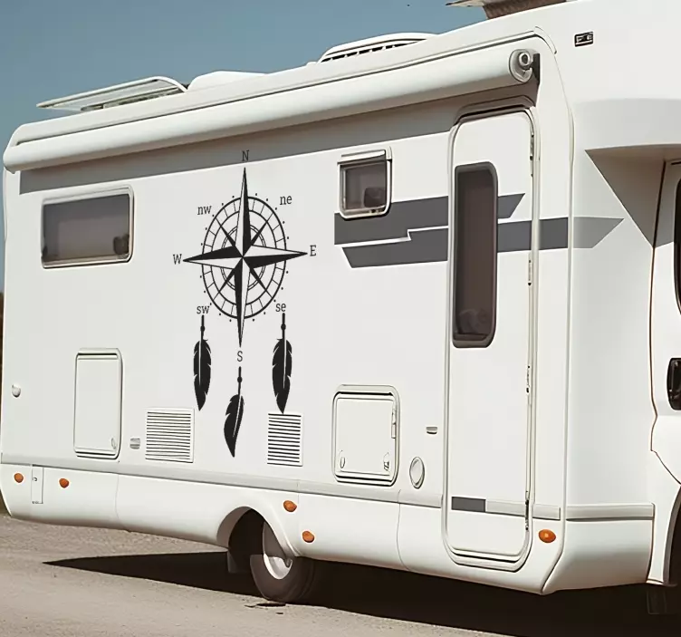 Compass with feathers caravan decal - TenStickers