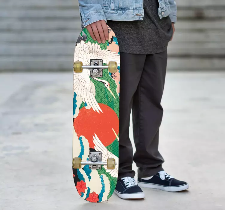 Scooter sticker cranes beneath the rising sun - TenStickers