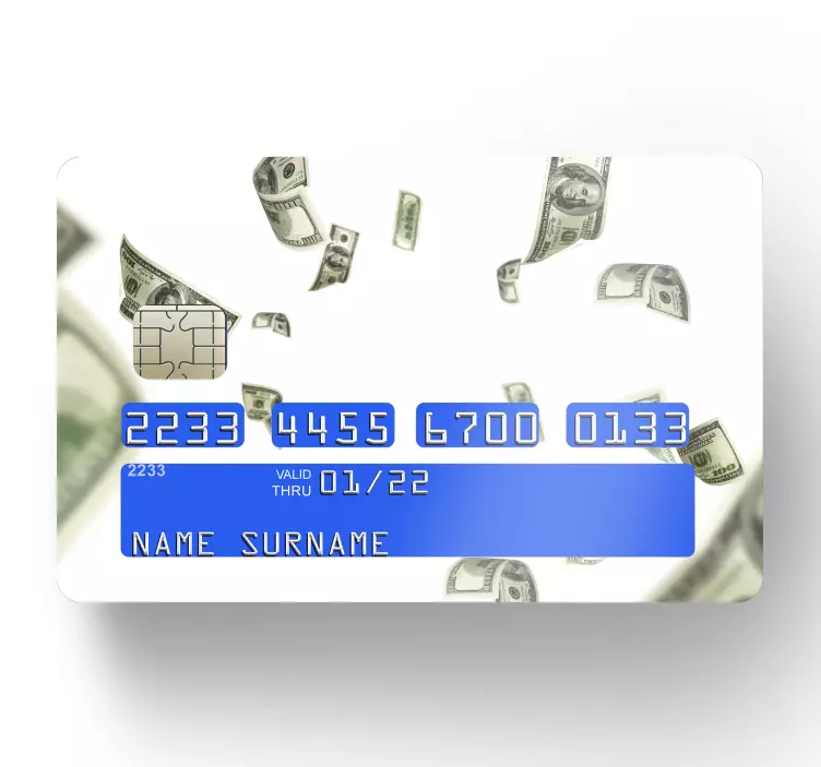 Credit card sticker floating dollar bills - TenStickers