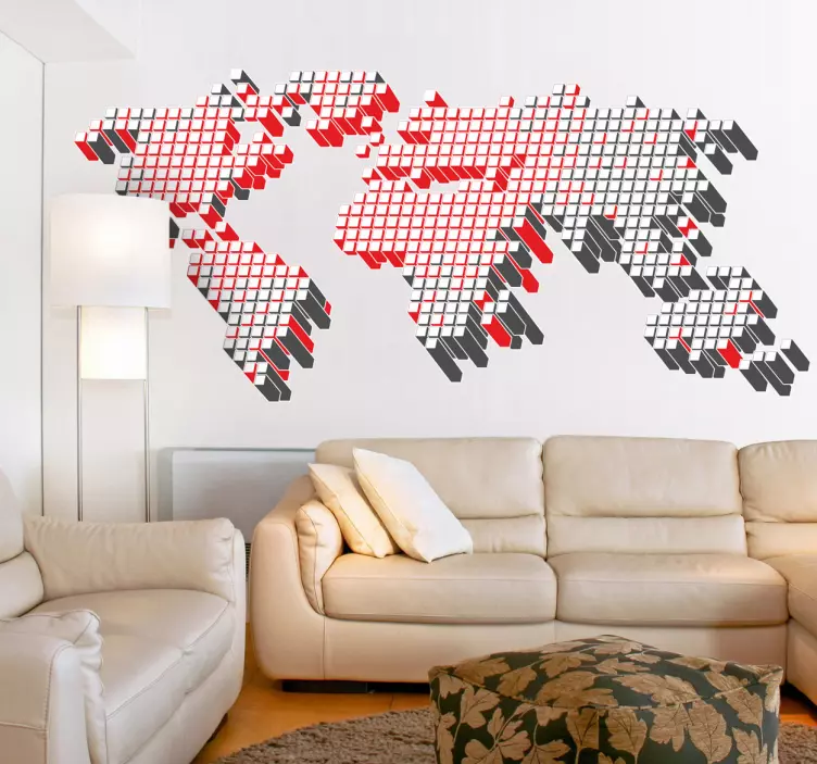 Cubed World Map Sticker - TenStickers