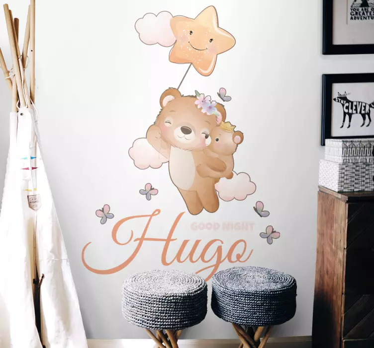 Cute bear  boy with name bedroom wall sticker - TenStickers