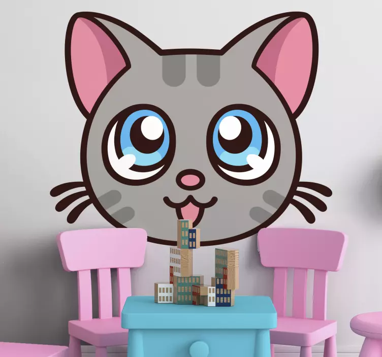 Cute cat face wall sticker - TenStickers