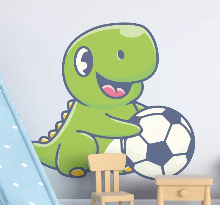 Cute dinosaur holding football vinyl sticker - TenStickers
