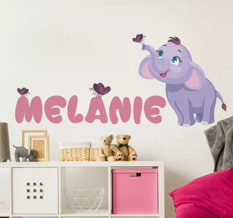 Cute Elephant with Butterflies wall stickers for kid - TenStickers