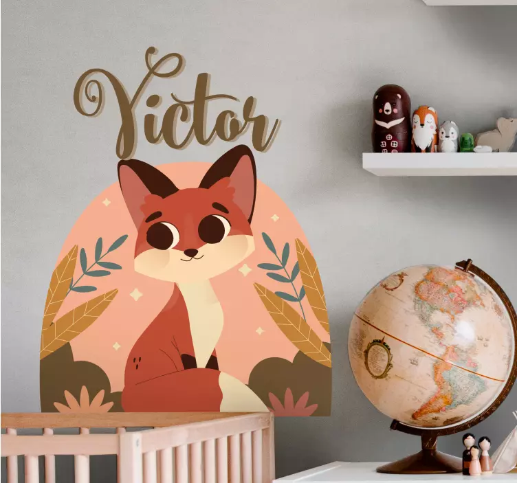 Cute fox for boy with name nursery wall decal - TenStickers