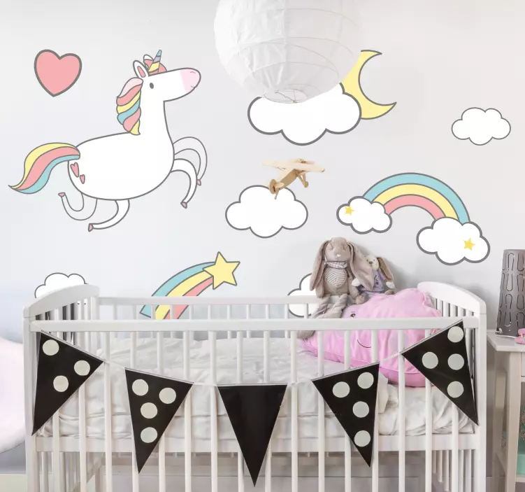 Cute unicorns and rainbows with colors  decal - TenStickers