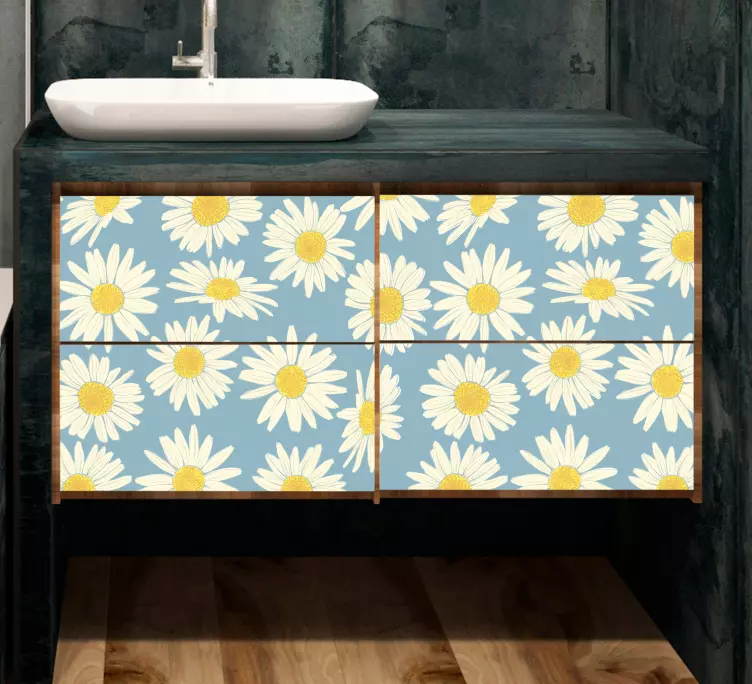 Daisy flowers blue pattern furniture decal - TenStickers
